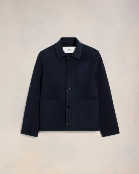 AMI PARIS Navy Triple Pocket Wool-Cashmere Blend Jacket