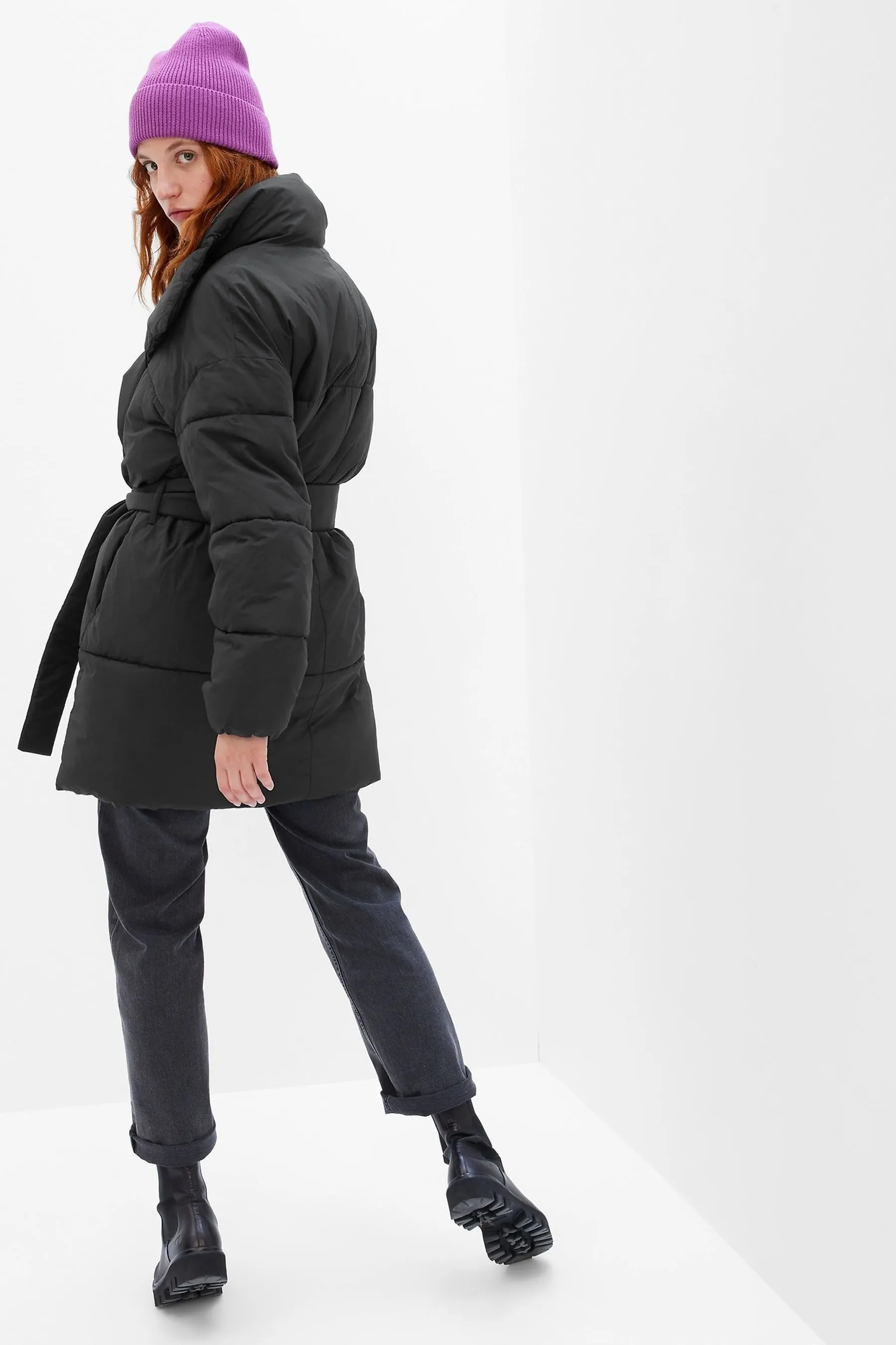 Black Duvet Wrap Puffer Coat