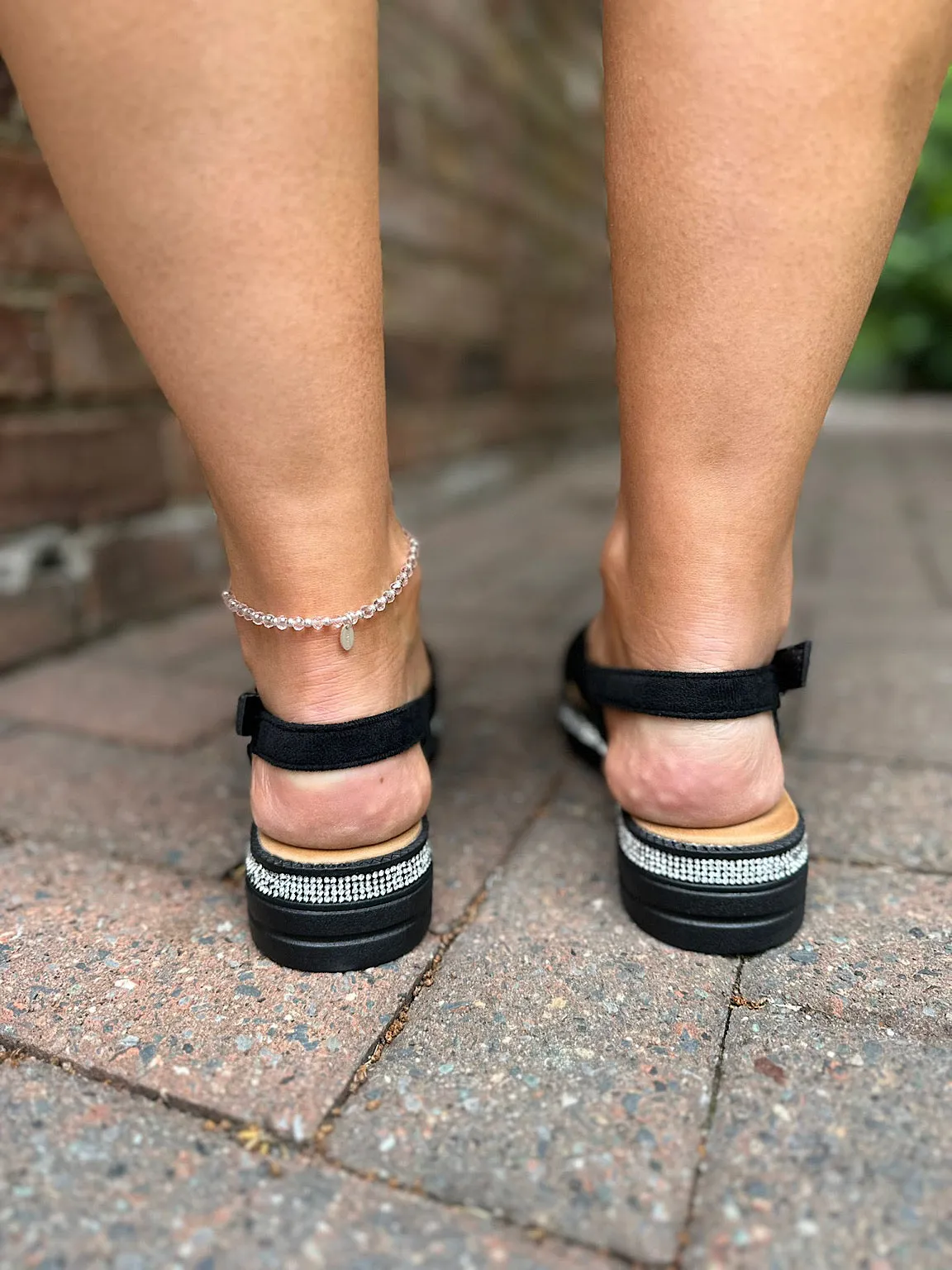 Black Faux Suede Diamante Cross Over Sandals