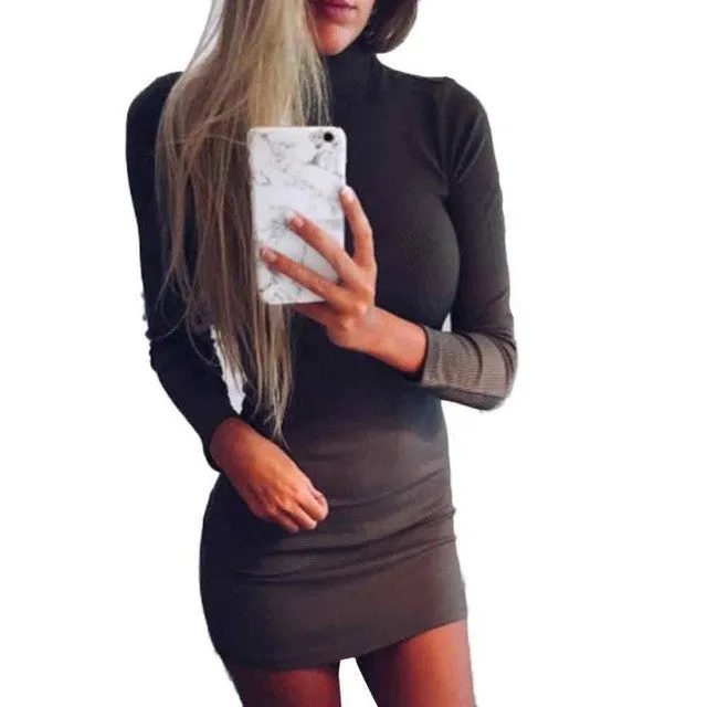 Bodycon Sheath Dress Women Long Sleeve Black Dark Gray Pink Party Dresses Women Robe Sexy Femme Pencil Slim Dress #1202 GS