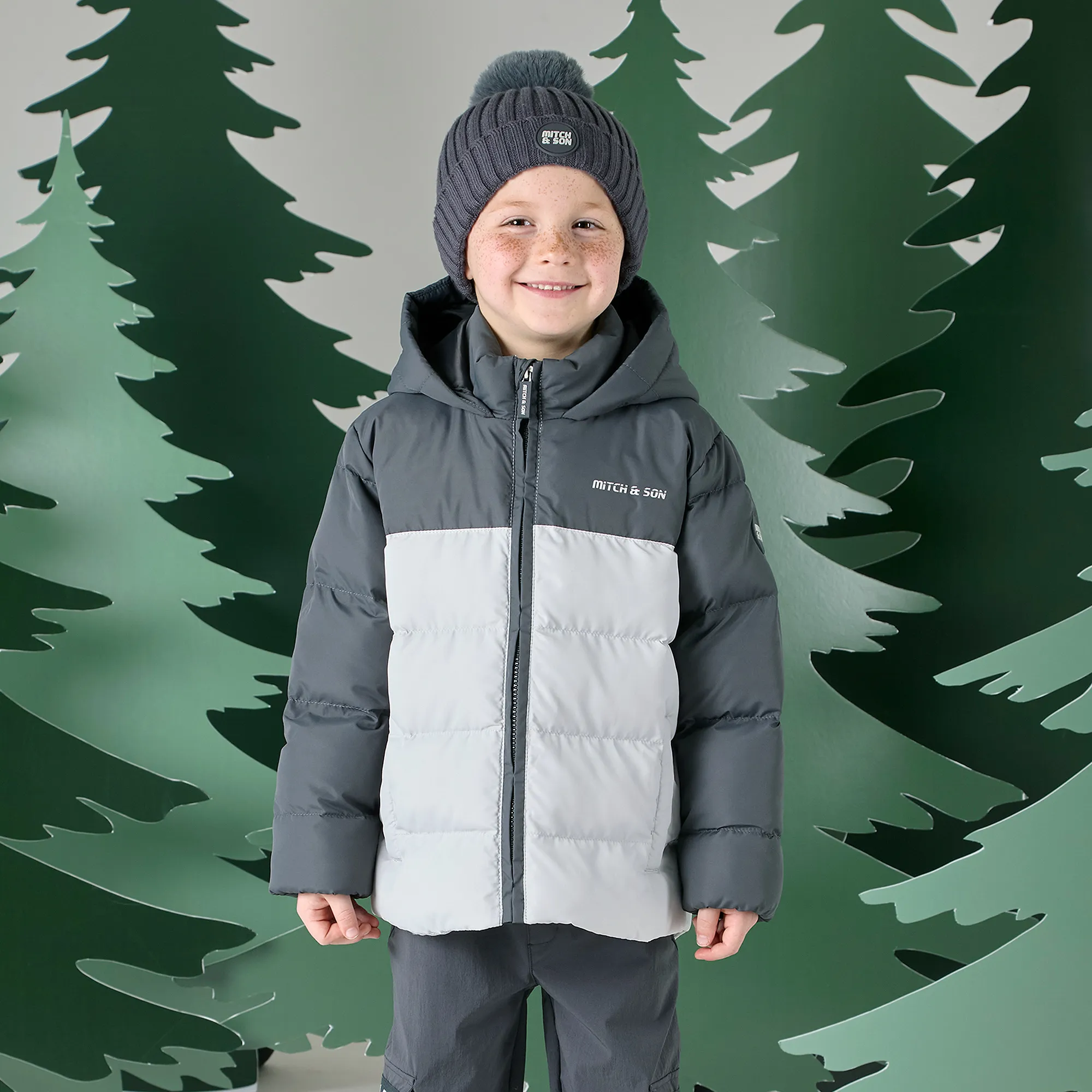 Boys Grey Colourblock Puffer Coat