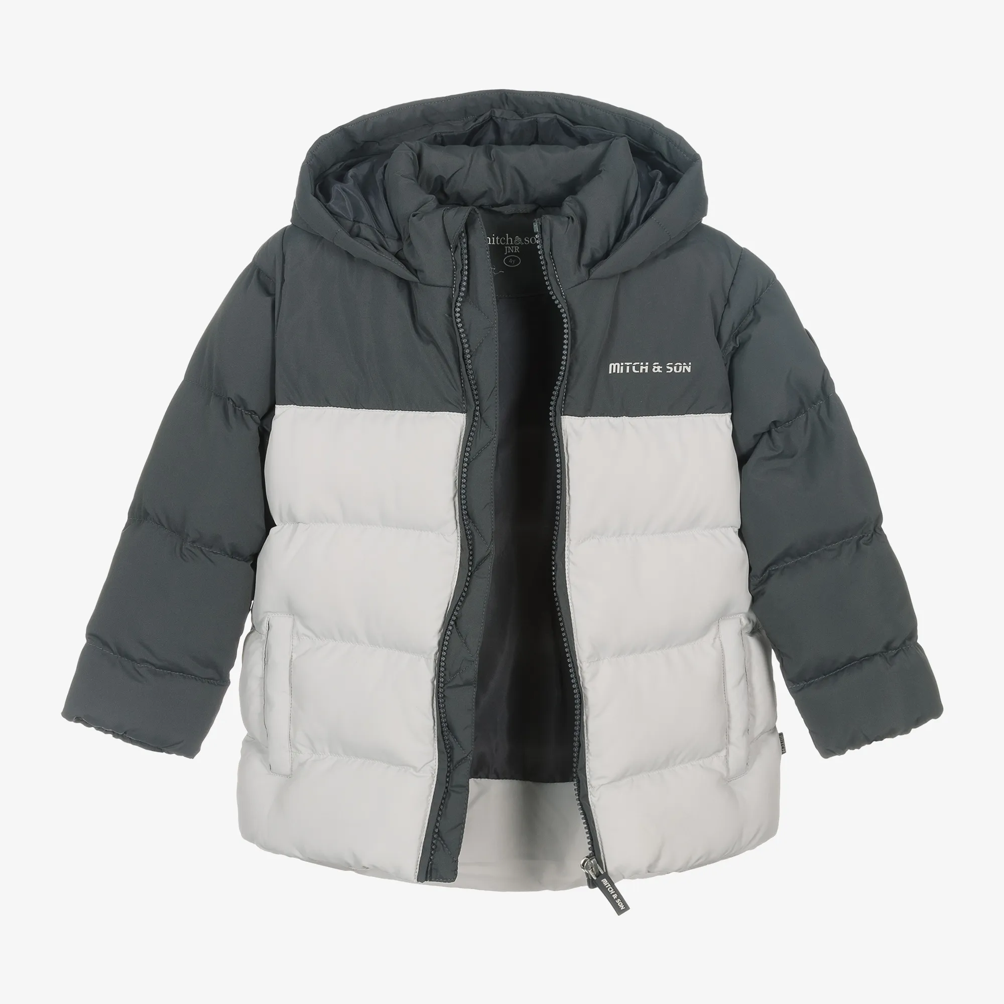 Boys Grey Colourblock Puffer Coat