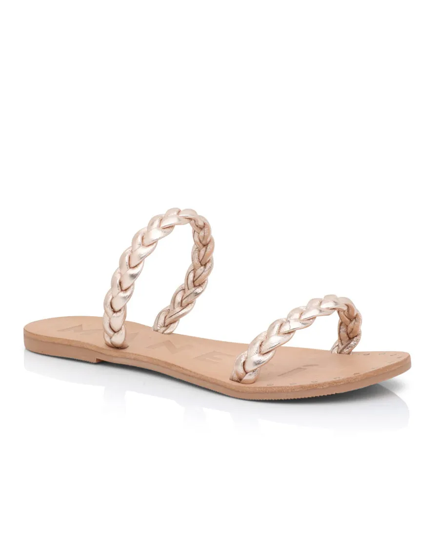 Braided Flat Sandal in Rose Gold