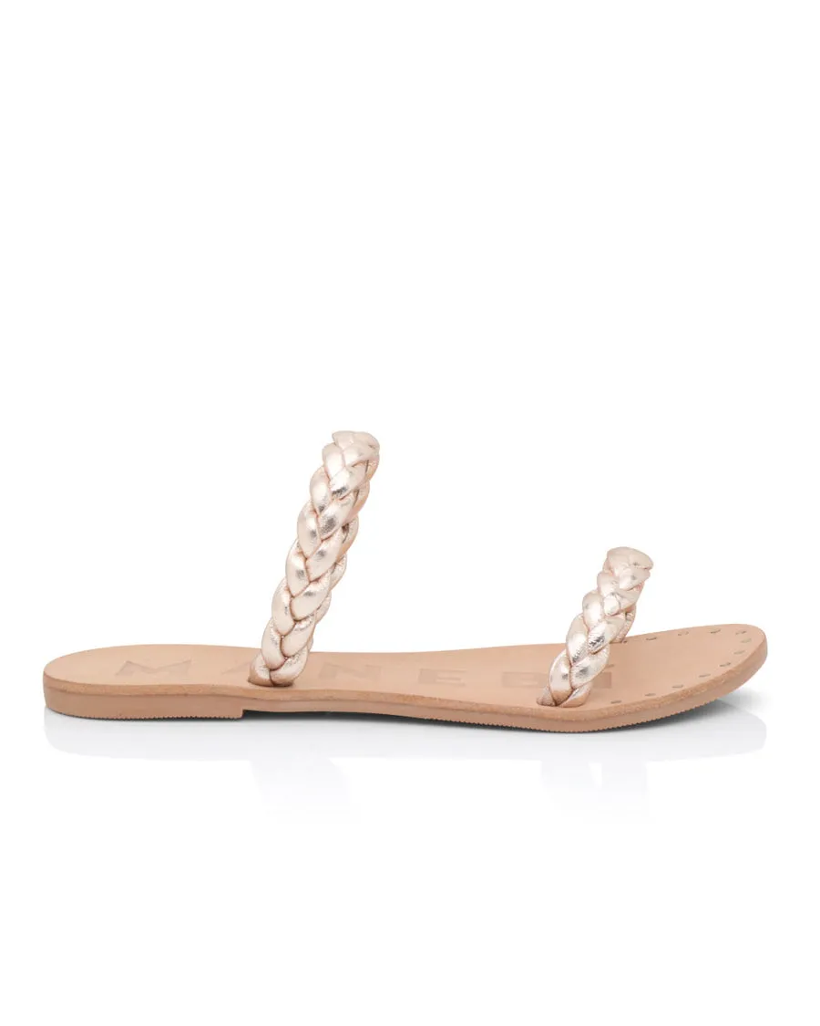 Braided Flat Sandal in Rose Gold