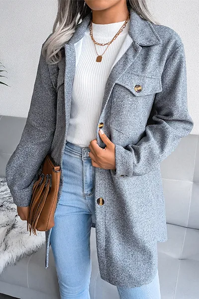 Casual Street Solid Buckle With Belt Turndown Collar Outerwear