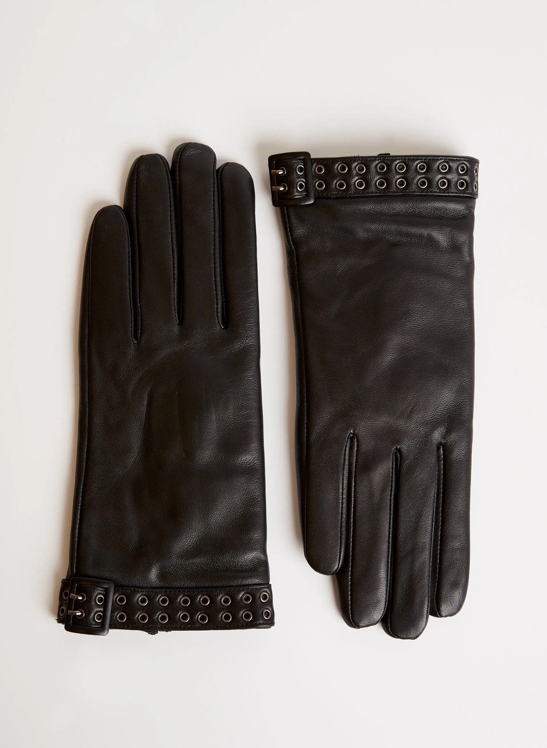 Eyelet Detail Leather Gloves