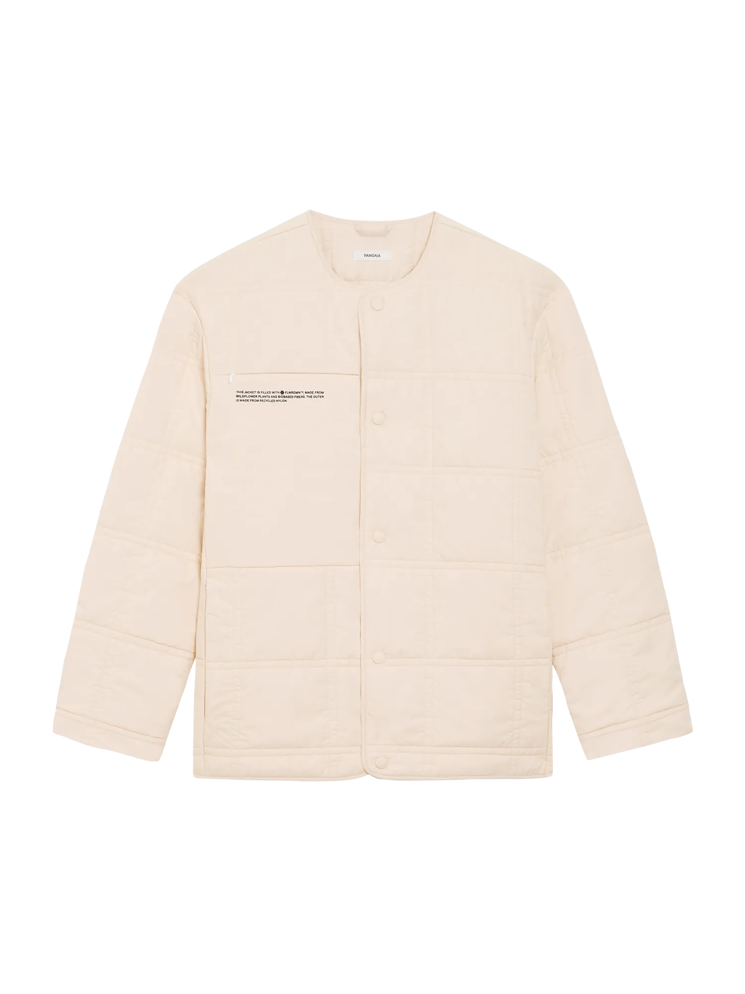 Flower-Warmth Quilted Collarless Jacket—sand