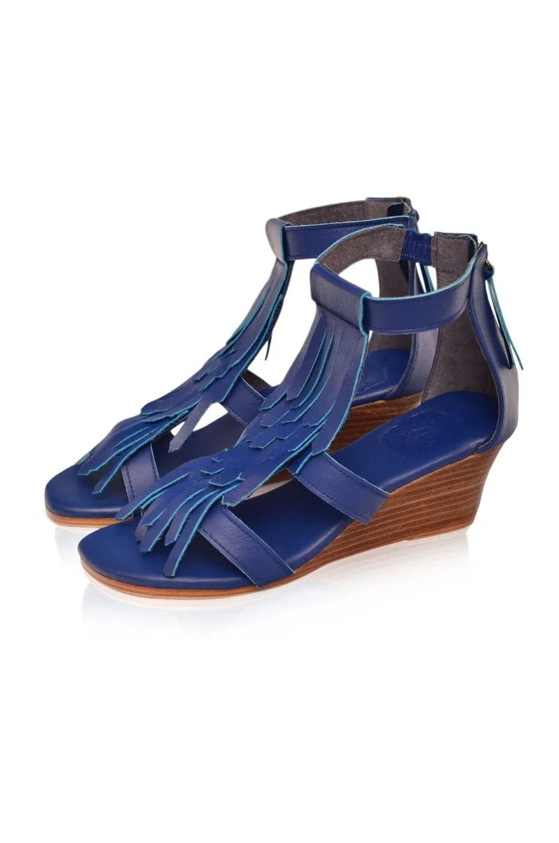 Fly Away Fringe Sandals in Royal Blue