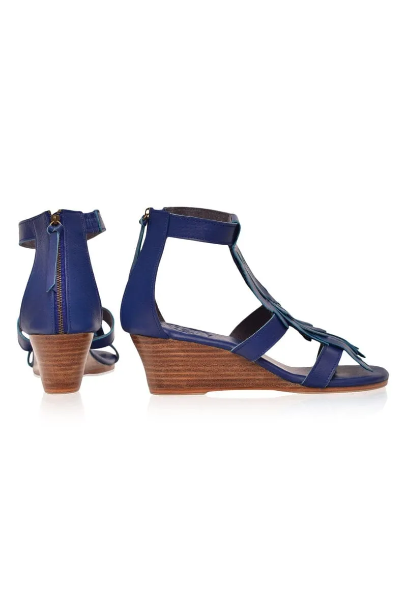 Fly Away Fringe Sandals in Royal Blue