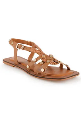 Freemans Leather Plaited Stud Flat Sandals