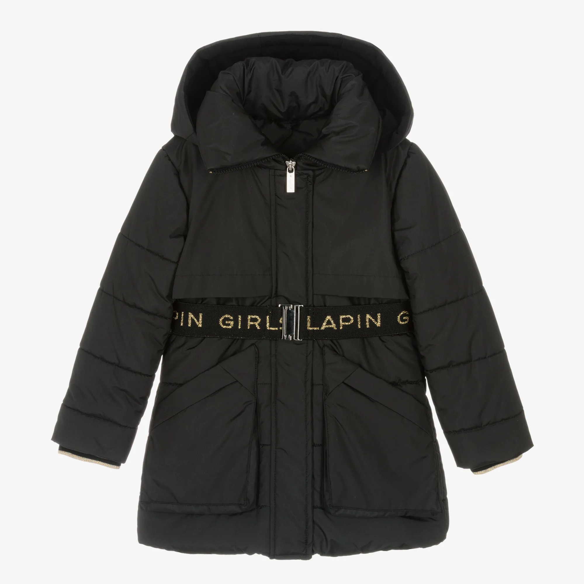 Girls Black Hooded Puffer Coat