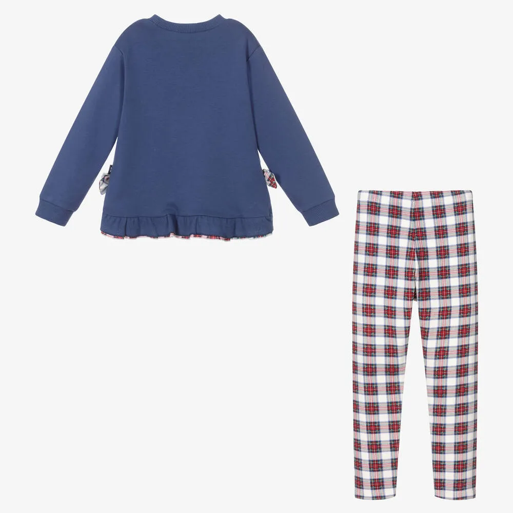 Girls Blue & Red Leggings Set