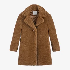 Girls Brown Teddy Fleece Coat 