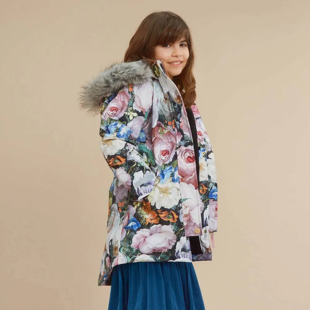 Girls Floral Longline Ski Coat