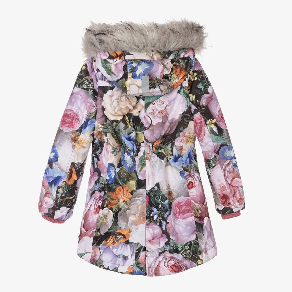 Girls Floral Longline Ski Coat