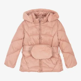 Girls Pink Belted Puffer Coat