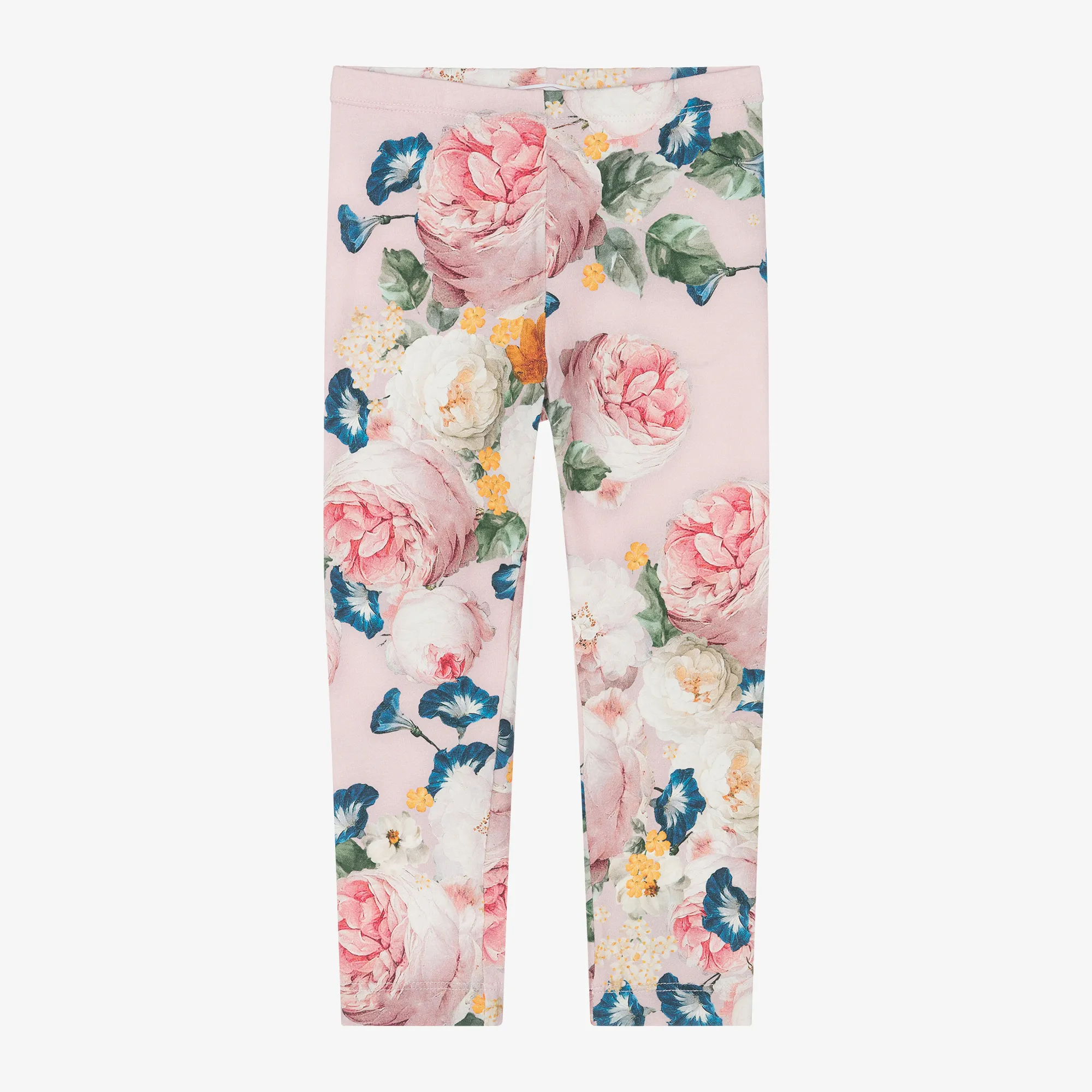 Girls Pink Cotton Floral Leggings