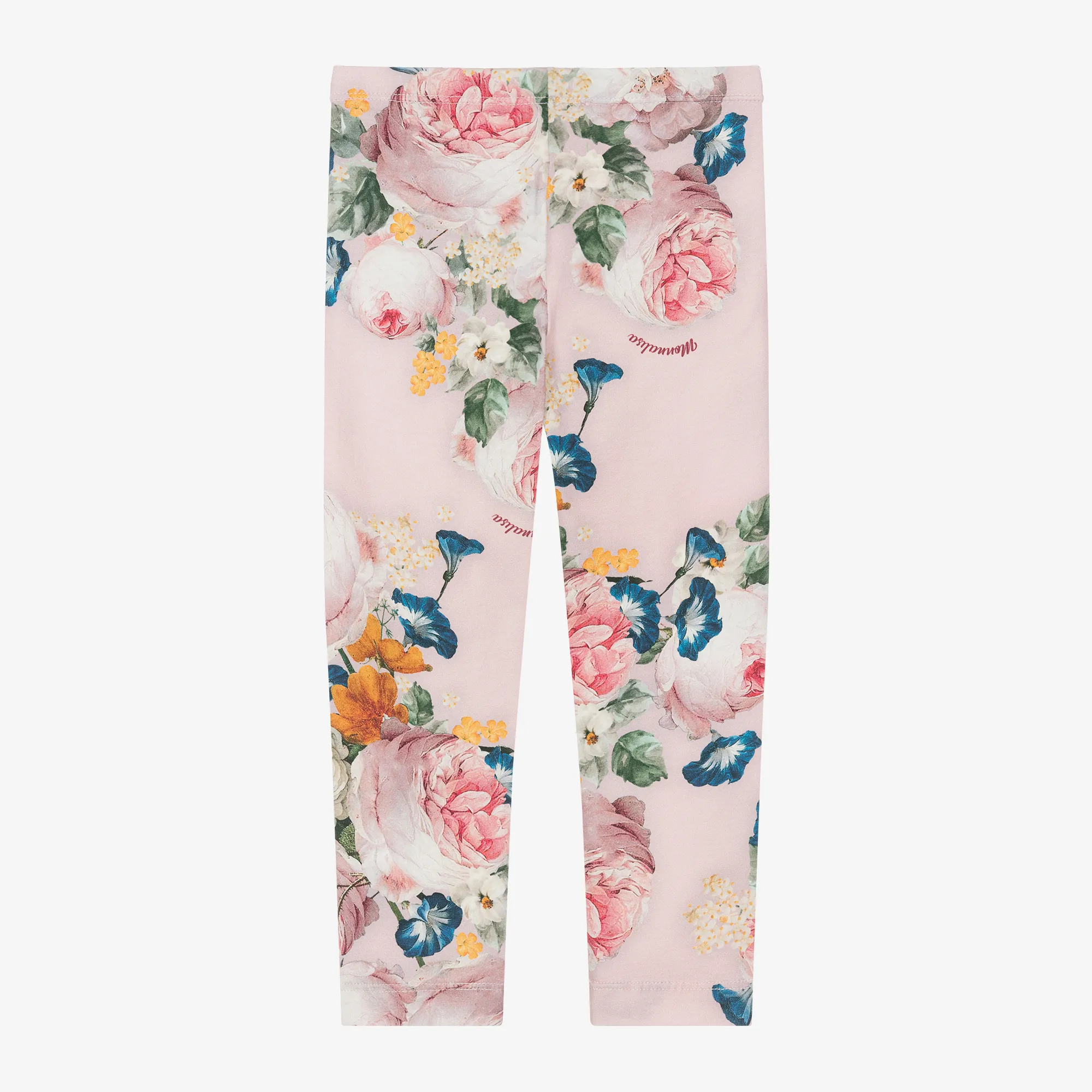 Girls Pink Cotton Floral Leggings