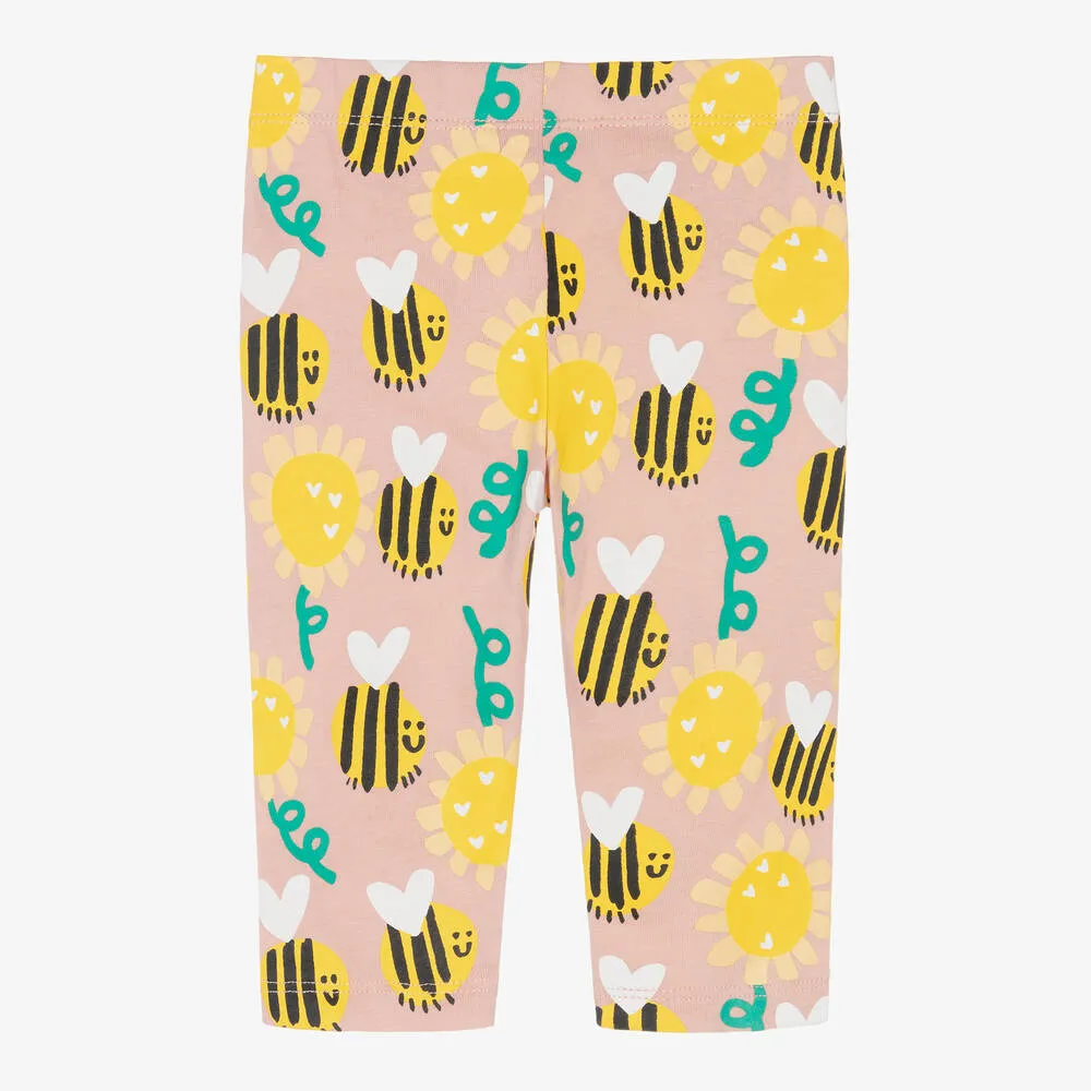 Girls Pink Organic Cotton Bee Leggings