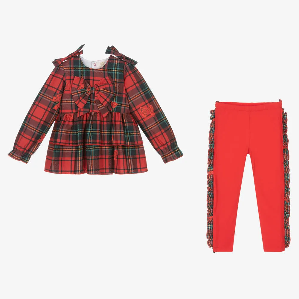 Girls Red Tartan Leggings Set