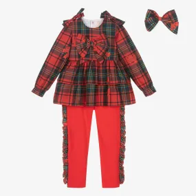 Girls Red Tartan Leggings Set