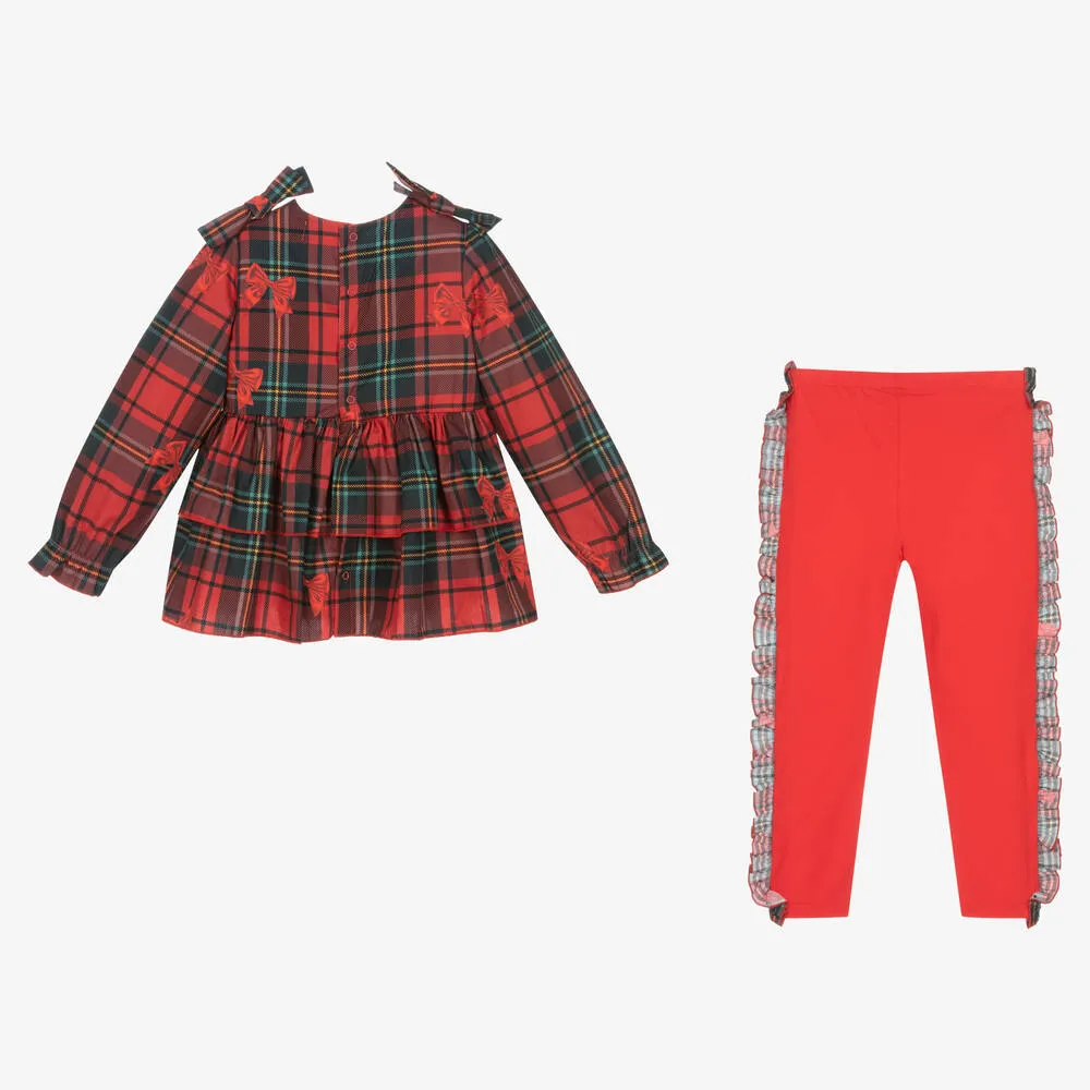 Girls Red Tartan Leggings Set