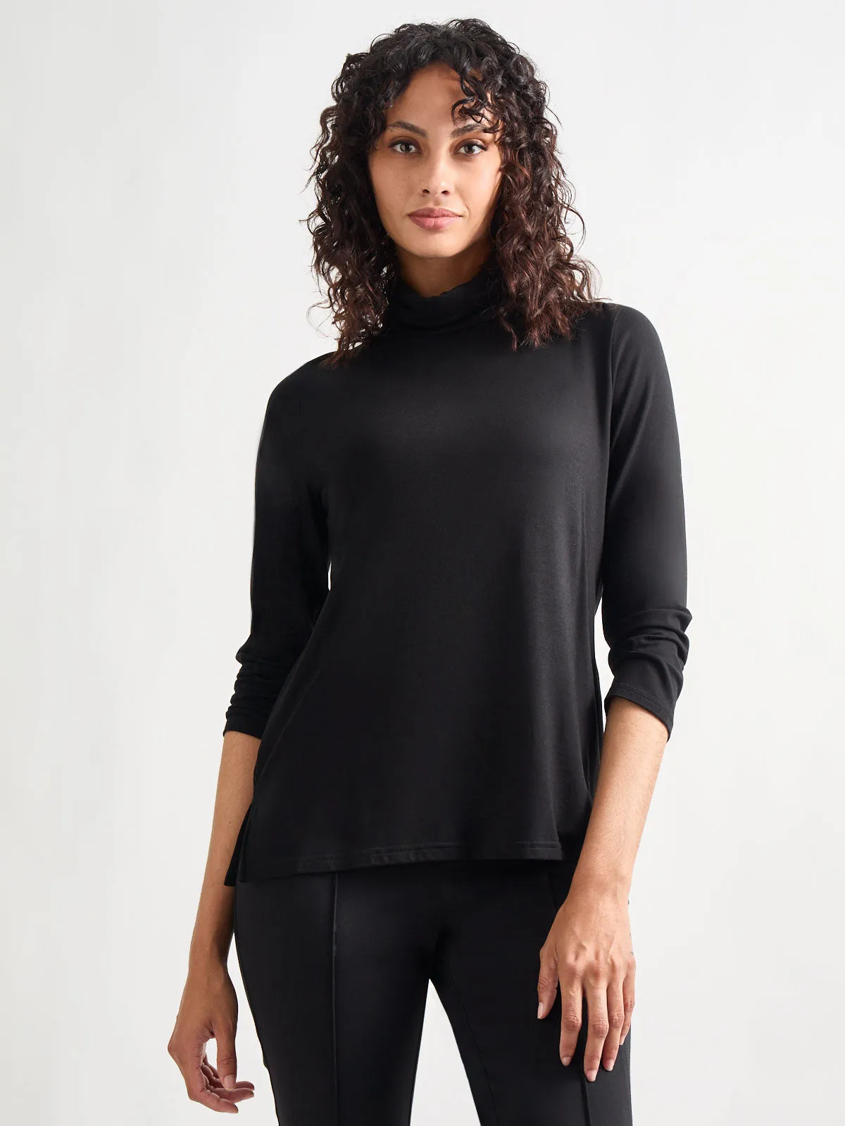 Jersey Turtleneck Top, Black