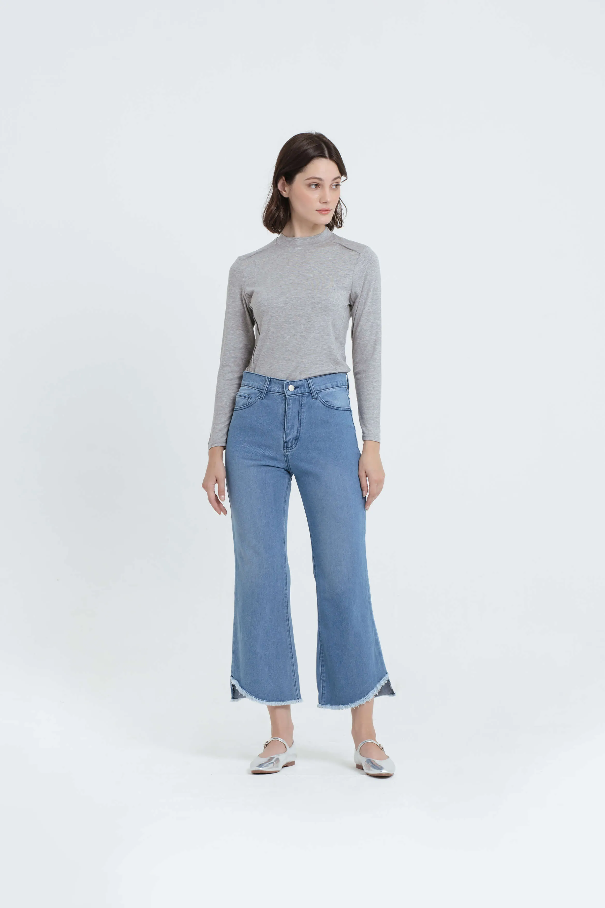 Light Blue Slit Cropped Jeans