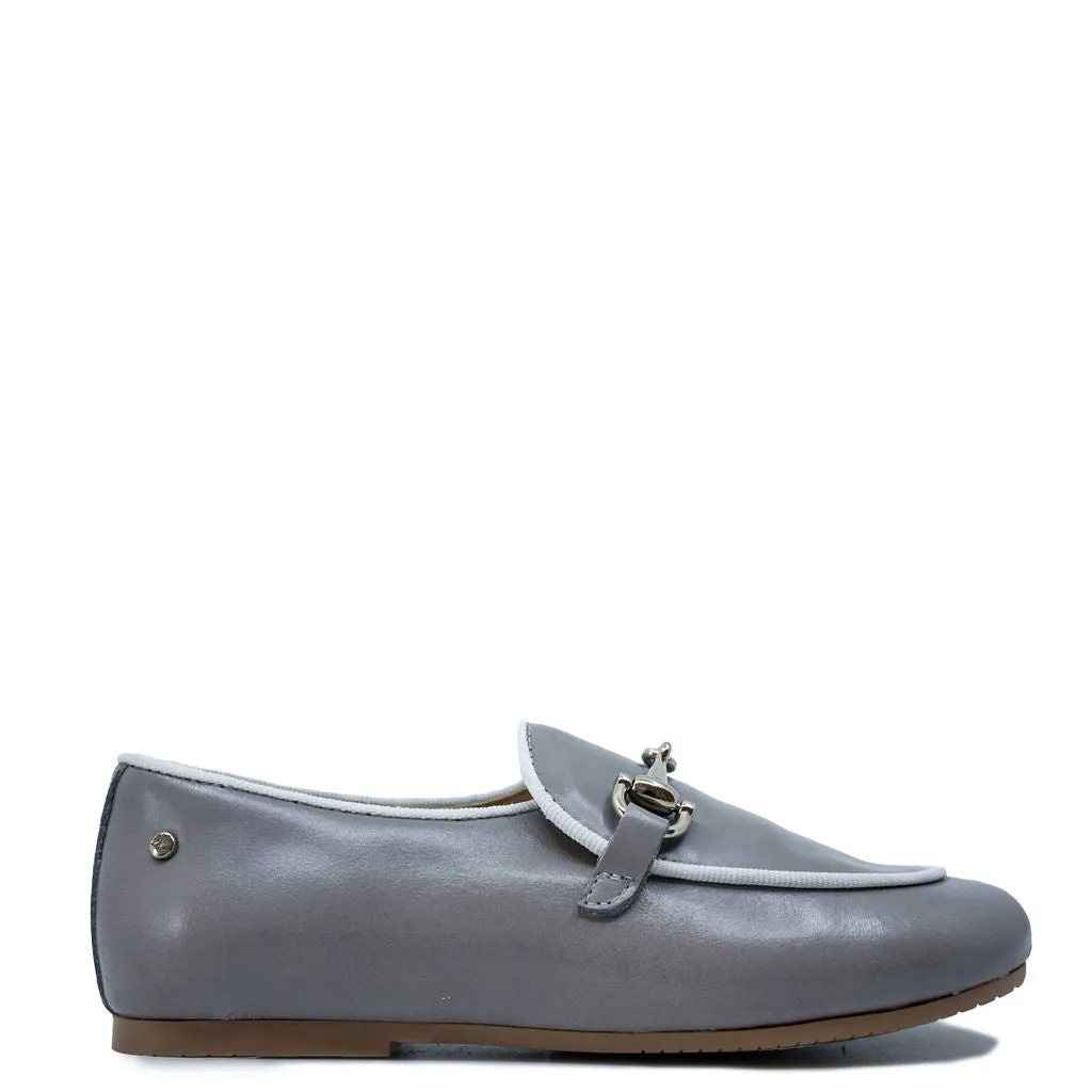 Manuela Gray Leather Buckle Loafer