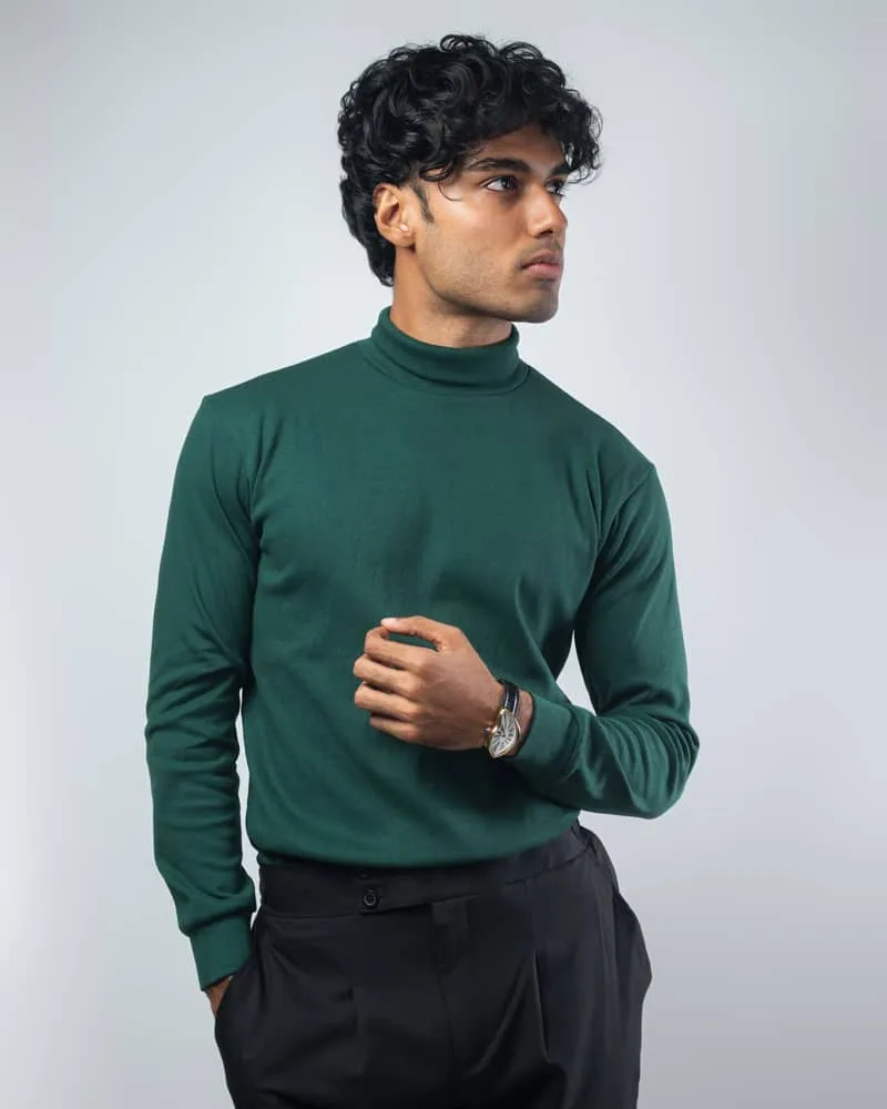 Men’s Long Sleeve Ribbed Green Turtleneck Pullover