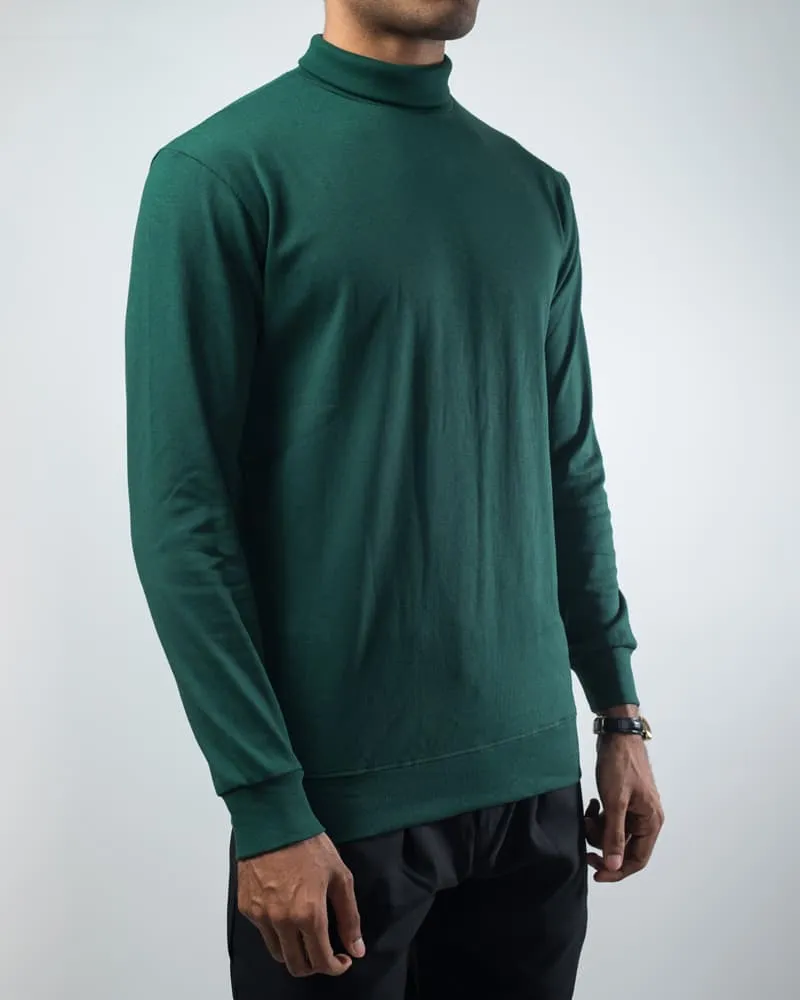 Men’s Long Sleeve Ribbed Green Turtleneck Pullover