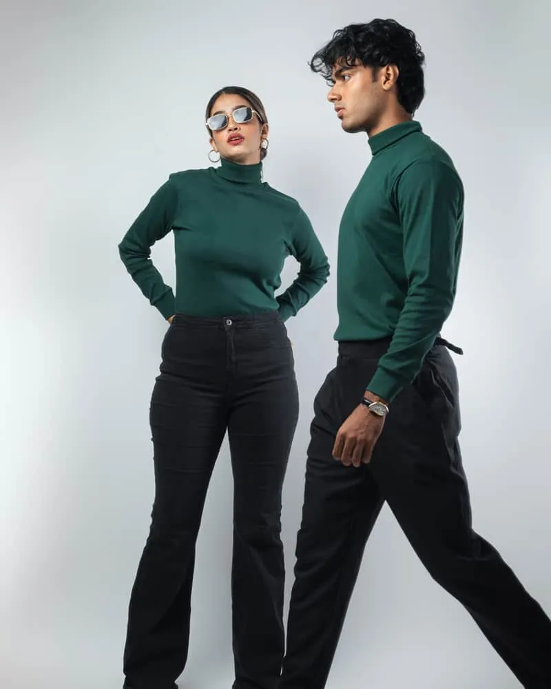 Men’s Long Sleeve Ribbed Green Turtleneck Pullover