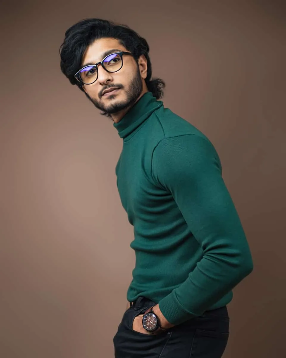 Men’s Long Sleeve Ribbed Green Turtleneck Pullover