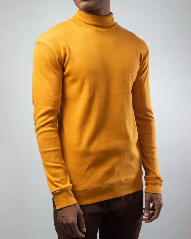 Men’s Long Sleeve Ribbed Ochre Turtleneck Pullover