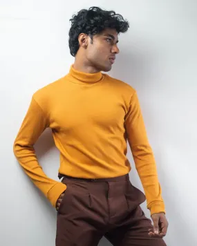 Men’s Long Sleeve Ribbed Ochre Turtleneck Pullover