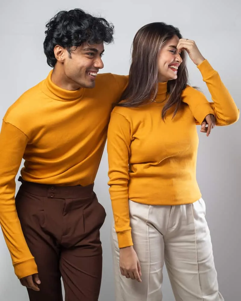 Men’s Long Sleeve Ribbed Ochre Turtleneck Pullover