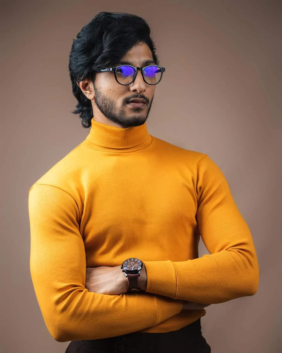 Men’s Long Sleeve Ribbed Ochre Turtleneck Pullover