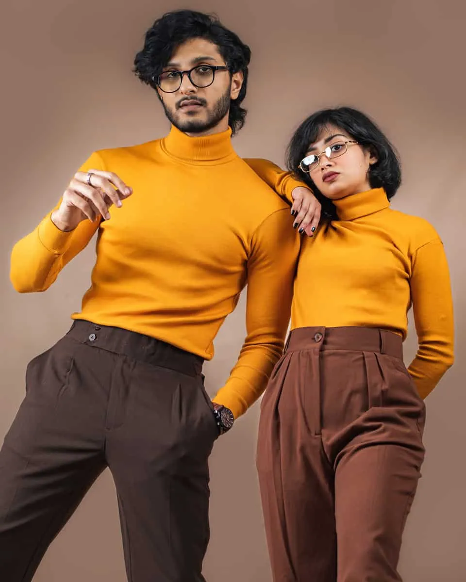 Men’s Long Sleeve Ribbed Ochre Turtleneck Pullover