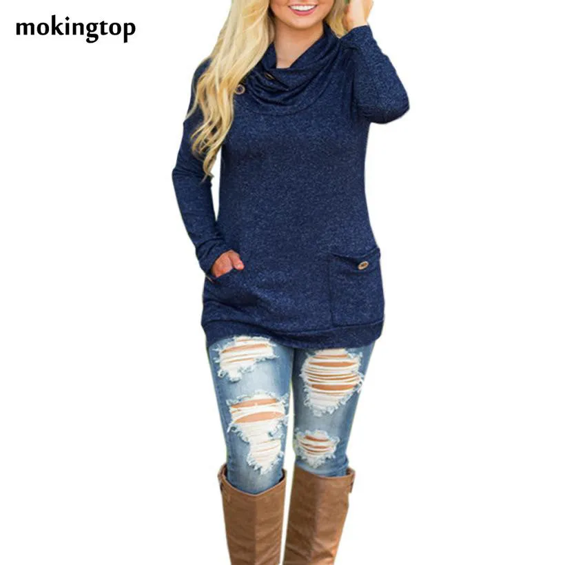 mokingtop Women Casual Shirt Warm Turtleneck Long Sleeve Button Shirt Autumn Knitted Tops Roupa Feminina#212 SM6