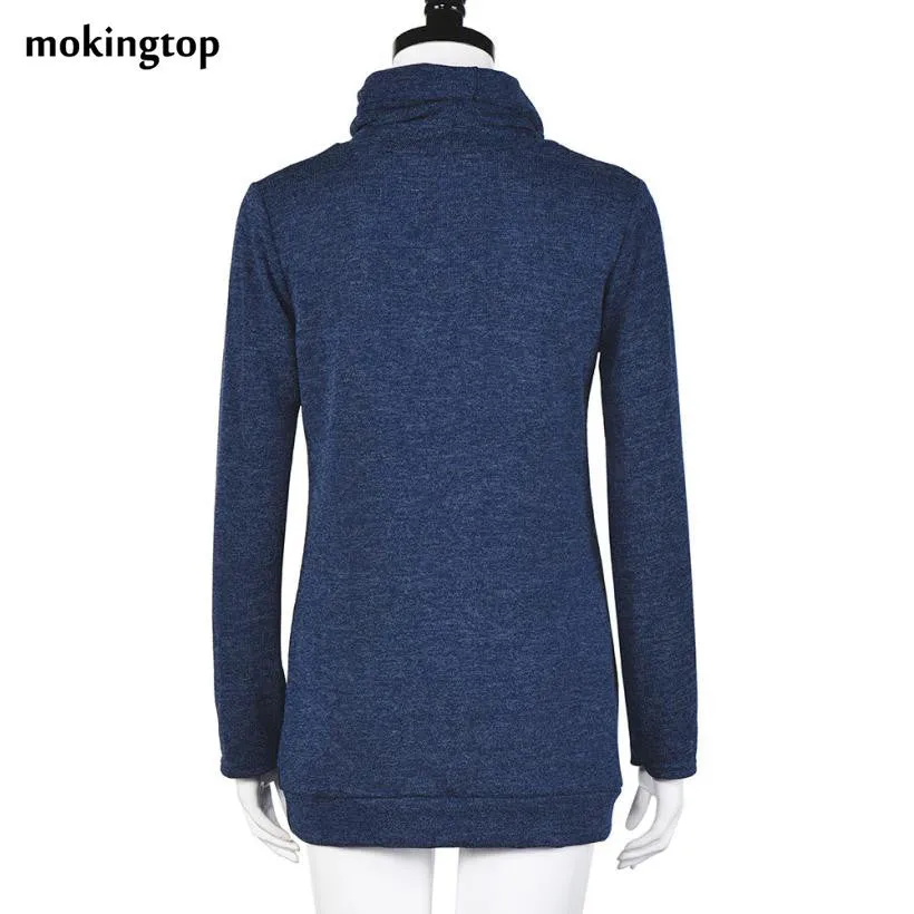 mokingtop Women Casual Shirt Warm Turtleneck Long Sleeve Button Shirt Autumn Knitted Tops Roupa Feminina#212 SM6