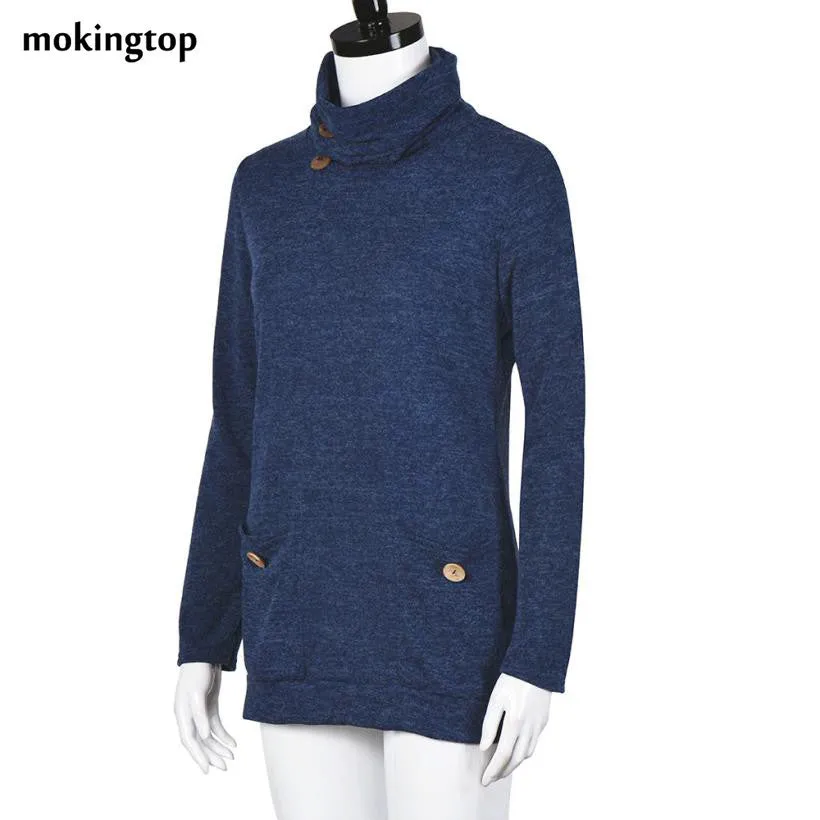 mokingtop Women Casual Shirt Warm Turtleneck Long Sleeve Button Shirt Autumn Knitted Tops Roupa Feminina#212 SM6