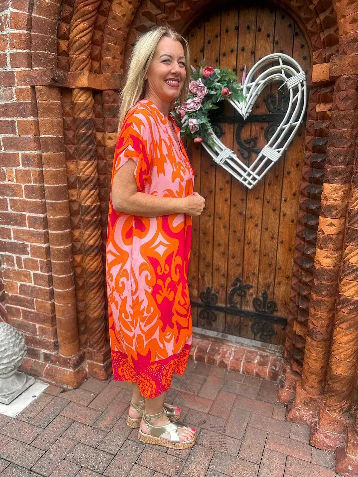 Orange Damask Pocket Dress Rebecca