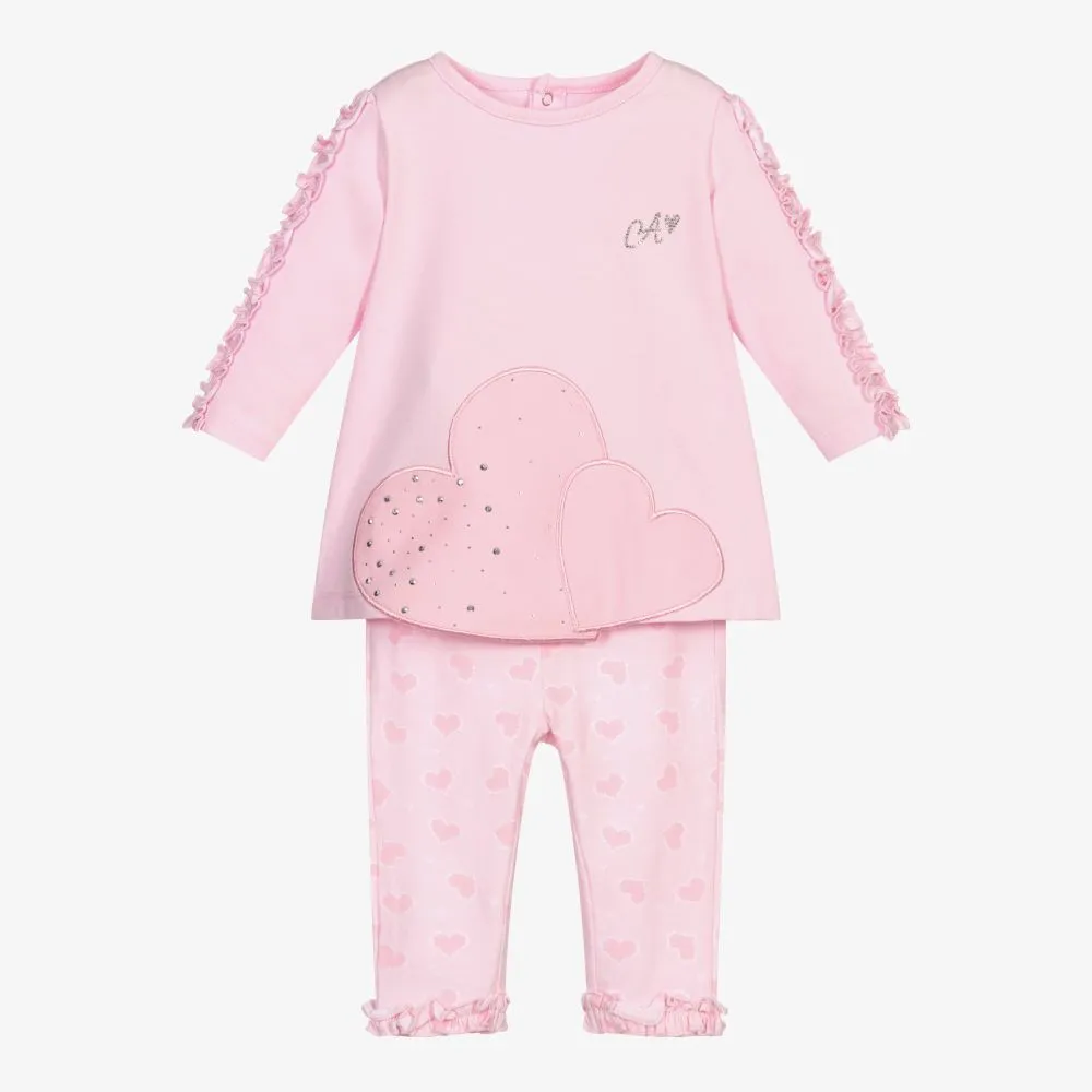 Pink Cotton Heart Leggings Set