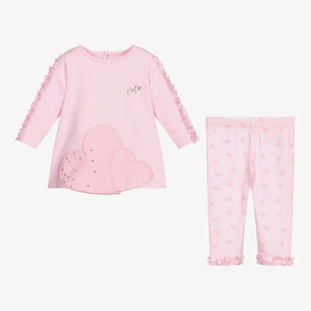 Pink Cotton Heart Leggings Set