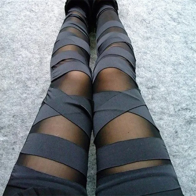 Plus Size Fashion Ankle Leggings Mid Bandage Sexy Thin Legging Net Yarn High Quality 71853 GS