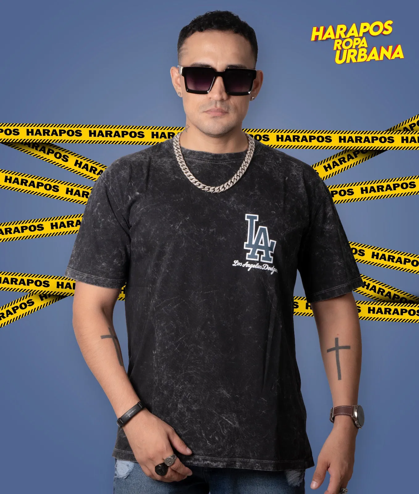 Polera los angeles negro prelavado