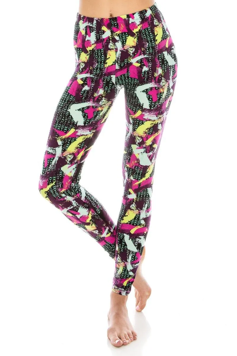 Print Pattern Leggings - Soft Stretch Peach Skin Leggings