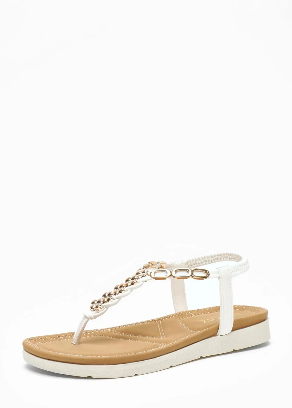 Quiz White Pleated Comfort Flat Sandals