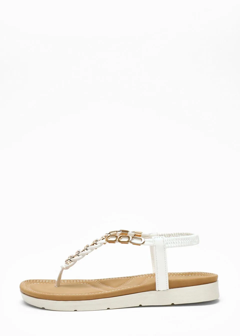 Quiz White Pleated Comfort Flat Sandals