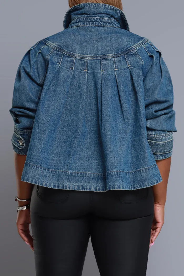 Show Of Hands Pleated Denim Jacket - Med Wash